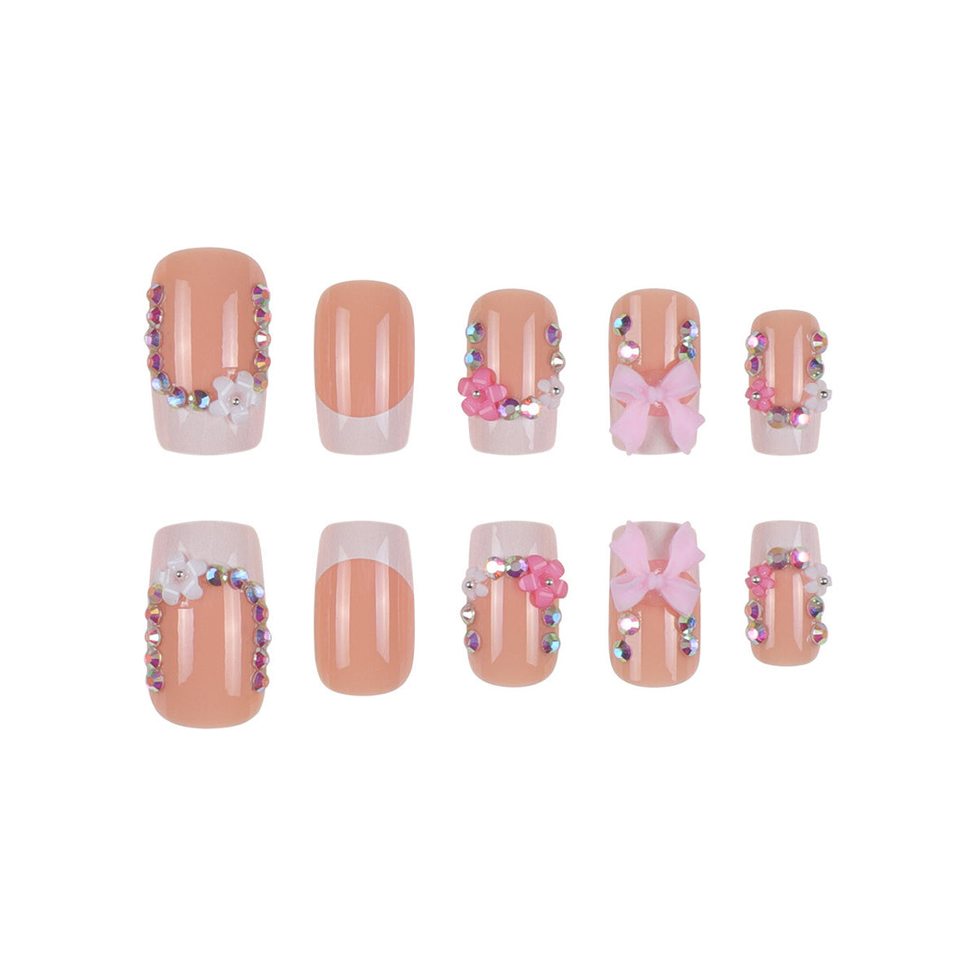 Decorative Floral-Embellished Press-On Nails Bowlift