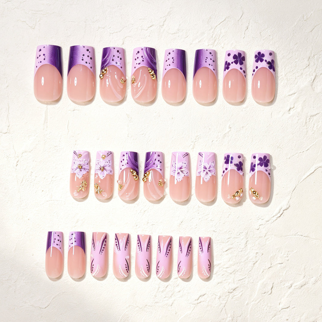 Artistic Floral Press-On Nail Design Bowlift