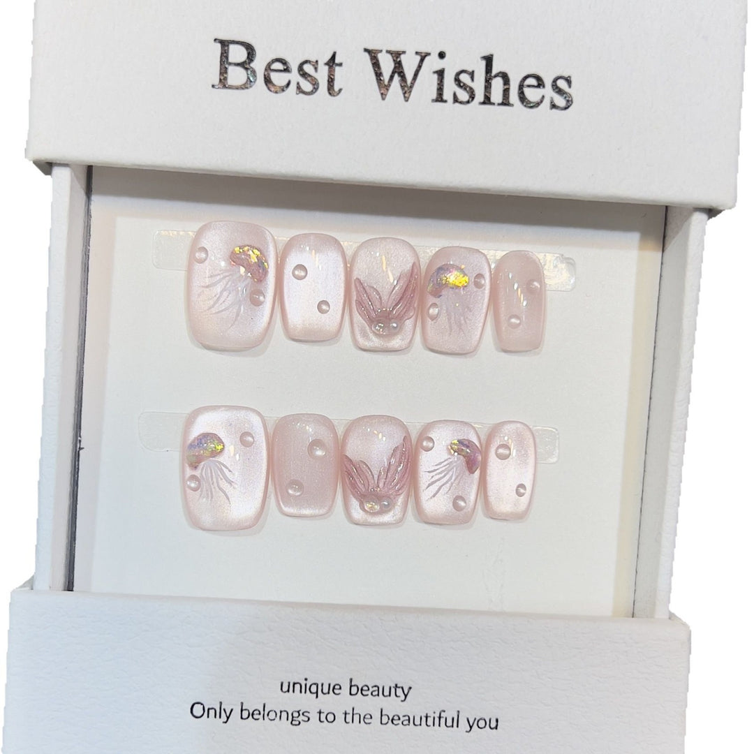 Elegant Press-On Nail Art Set with 3D Flourish Design Bowlift