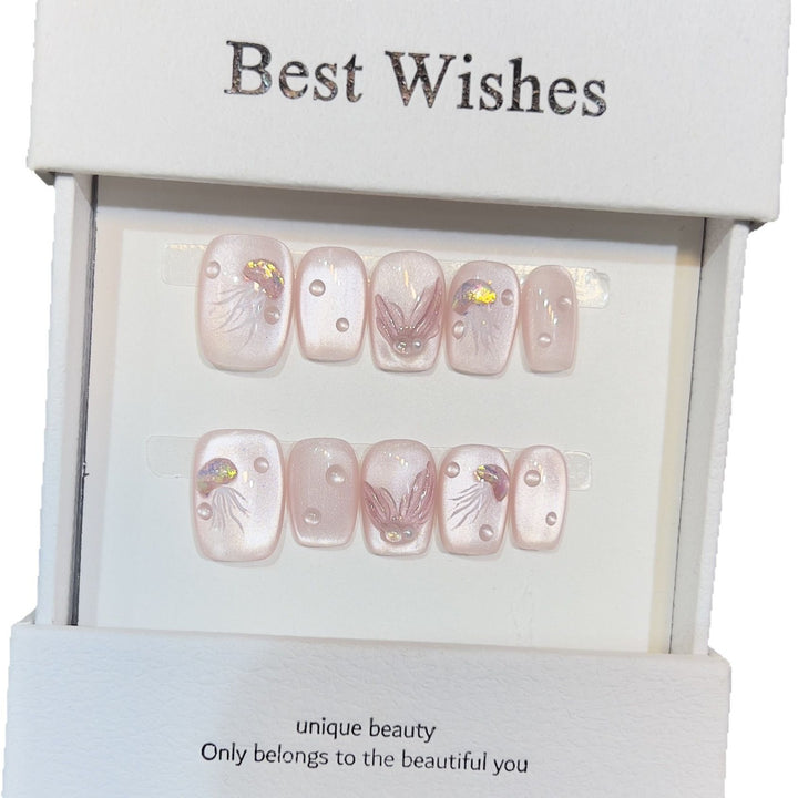 Elegant Press-On Nail Art Set with 3D Flourish Design Bowlift