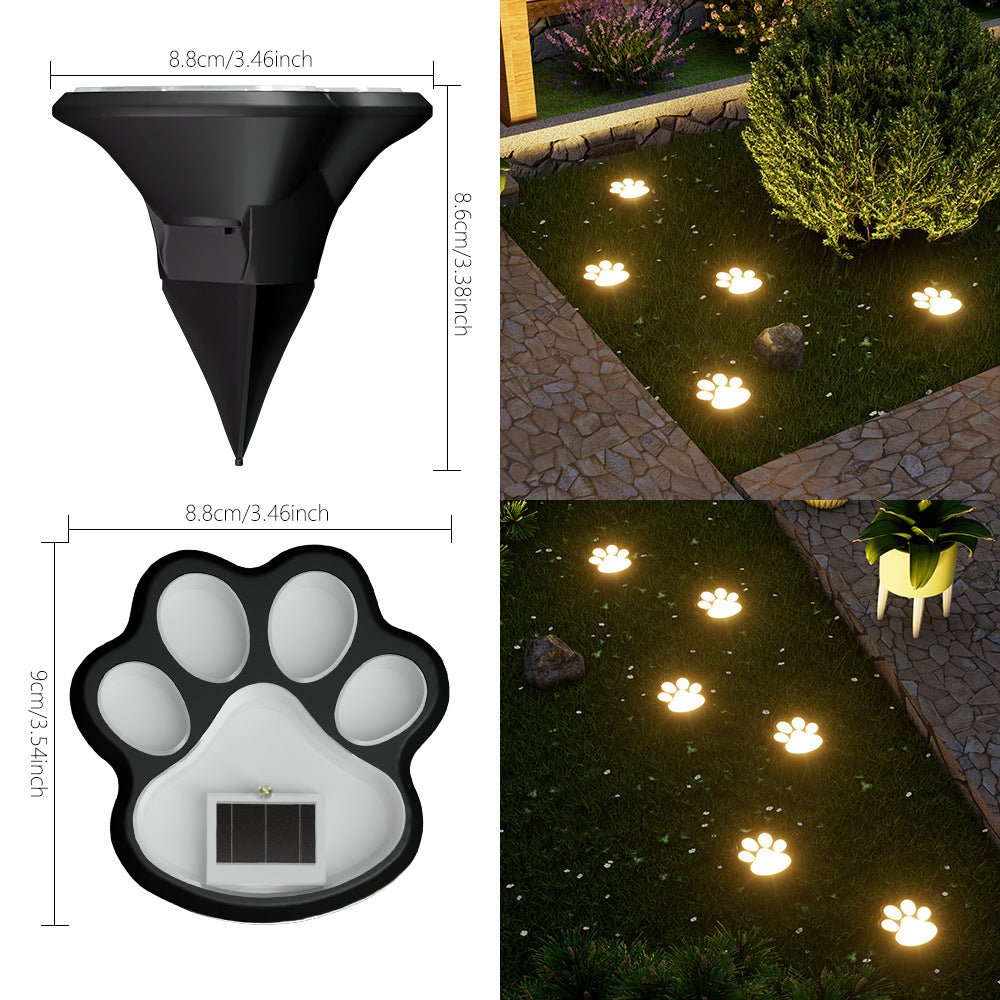 Paw Print Solar Garden Pathway Stake Lights With Integrated Panel And Ground Spike Mount Bowlift