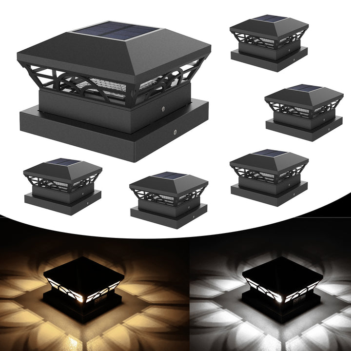 Decorative Solar LED Post Cap Projector Light With Ornate Cutout Pattern Bowlift