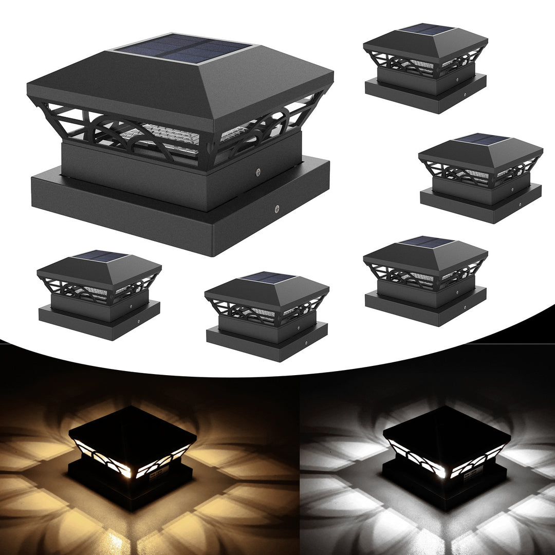 Decorative Solar LED Square Fence Post Cap With Lattice Pattern And Dual-Mode Warm And Cool Lighting Bowlift