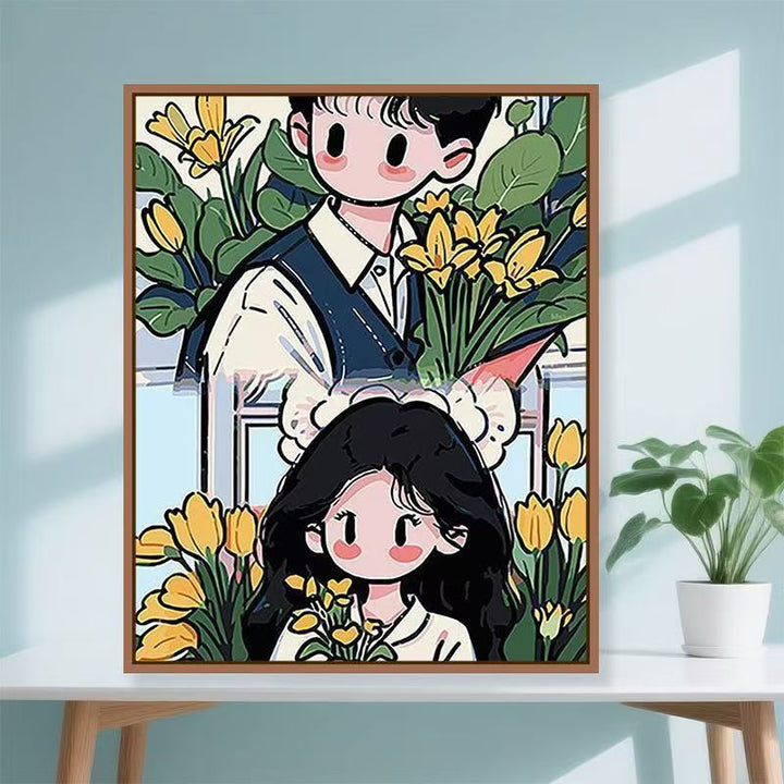 Playful Illustrated Couple Wall Art Bowlift