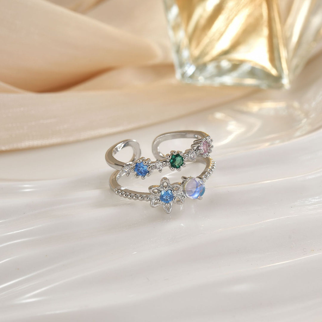 Double-Band Heart Halo Ring With Pavé Accents