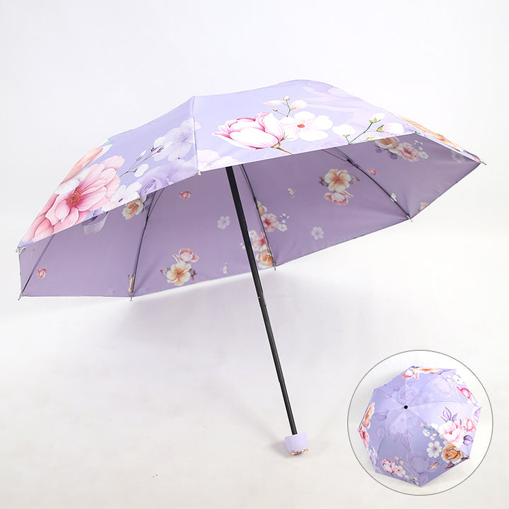Ladies Folding Umbrella with Elegant Floral Design Bowlift