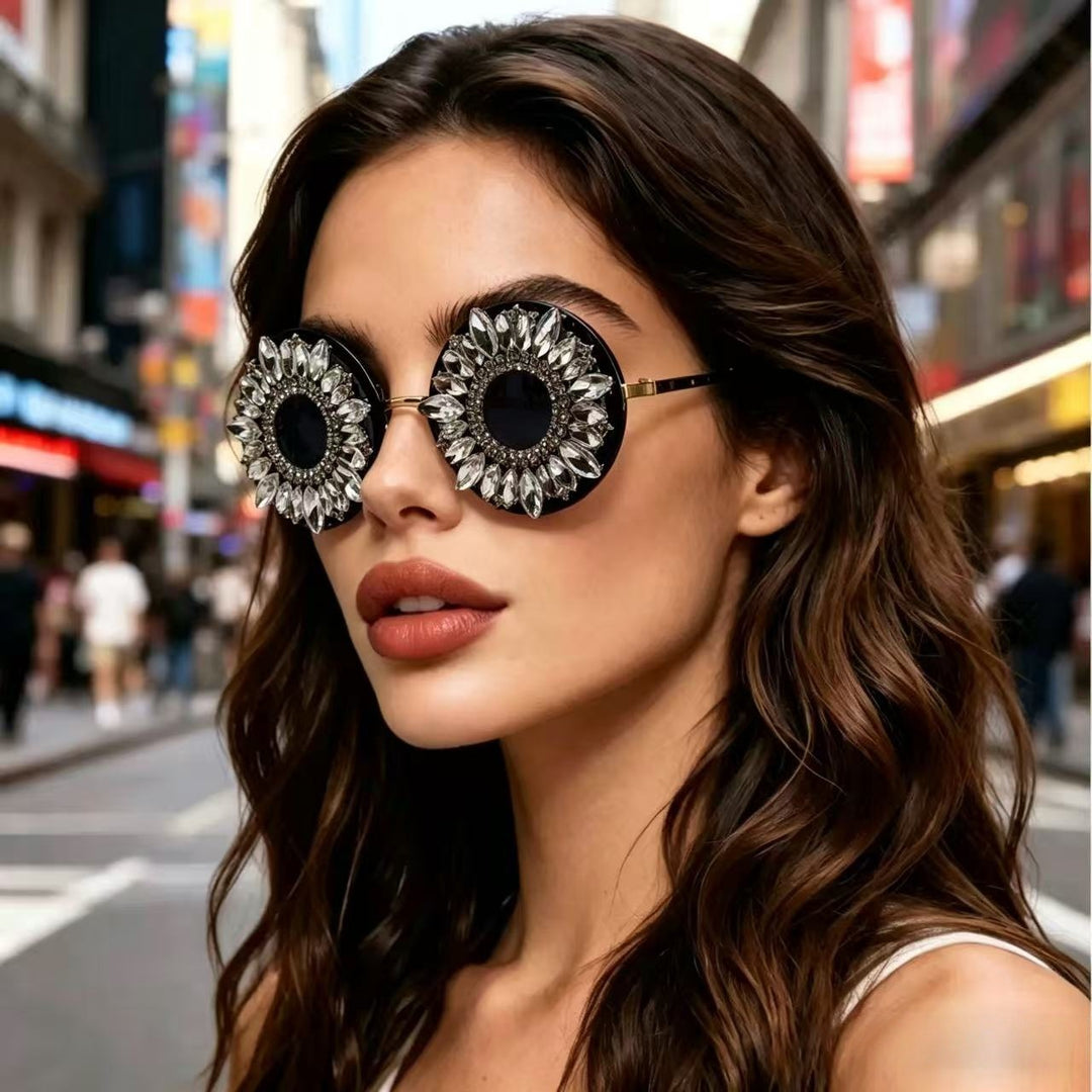 Ladies Glamorous Sunglasses with Floral Crystal Frame Bowlift