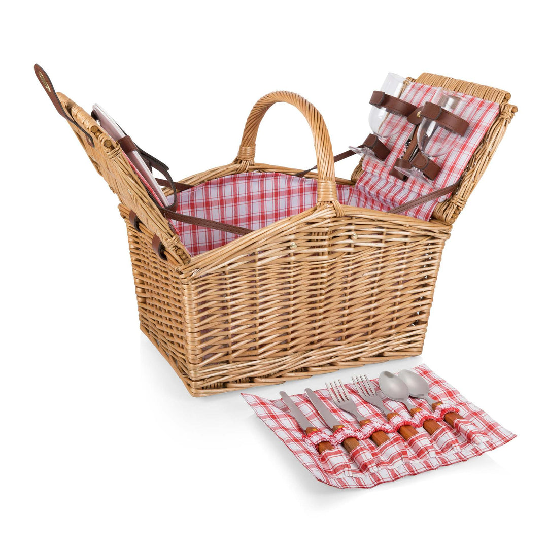 Women's picnic basket with integrated dish set and sturdy carrying handles Bowlift