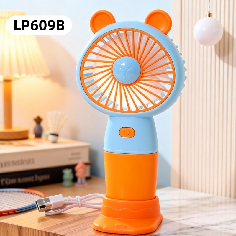 Ladies portable hand fan with LED light and creative animal ears bowlift
