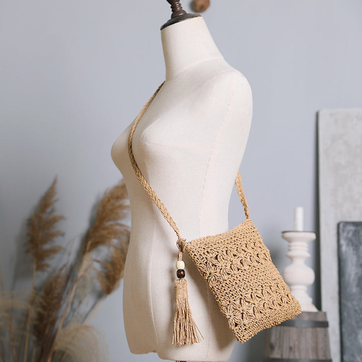 Handmade macrame shoulder bag with tassel detail Bowlift