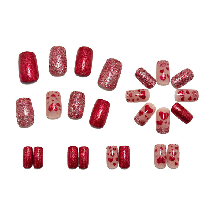 Artificial nails with heart design and glitter Bowlift