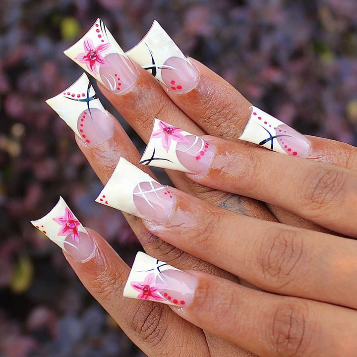 Artistic Floral Acrylic Nail Design Bowlift