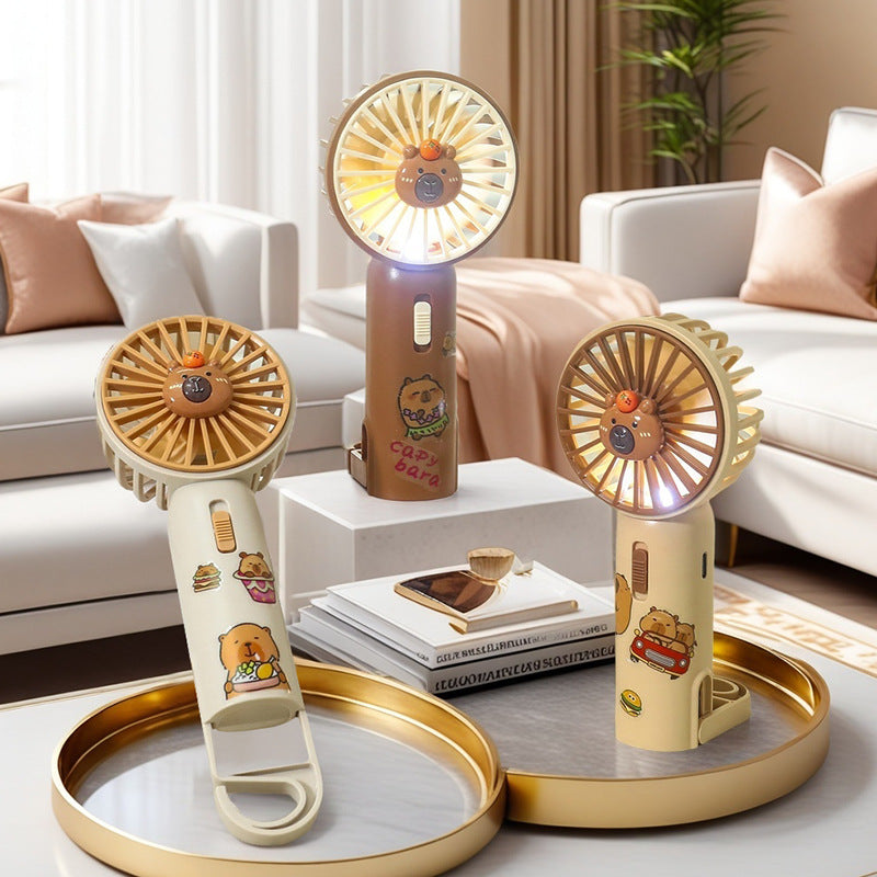 Women Portable Hand Fan with Cute Bear Design and LED Lighting Bowlift