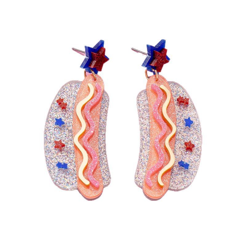 Women's original statement earrings in hotdog design with star stud and layered acrylic mix Bowlift