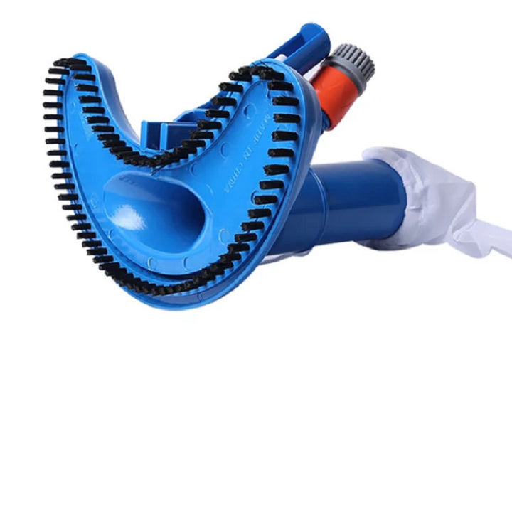 Telescopic pool vacuum head with heavy duty scrubbing bristles and fine mesh debris collection bag Bowlift