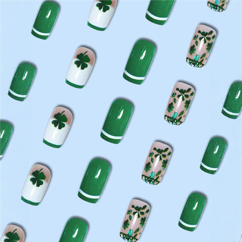 Artistic Shamrock-Themed Press-On Nail Set Bowlift