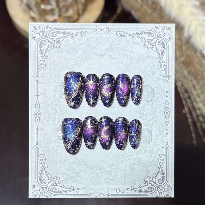 Decorative Press-On Nail Set with Celestial Accents Bowlift
