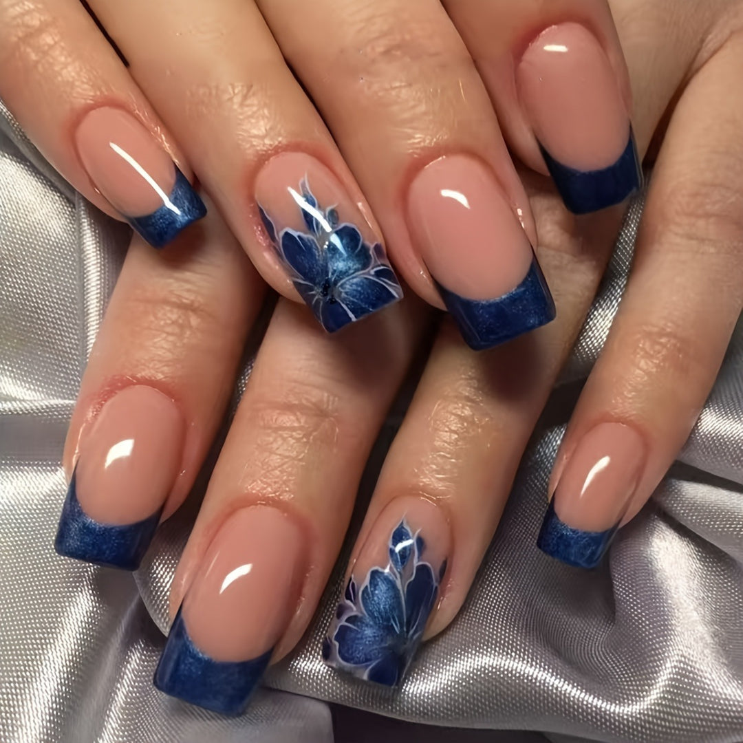 Artificial nails with blooming flower design and elegant French tip Bowlift