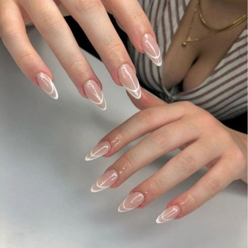 Almond-Shaped Press-On Nails with Elegantly Curved French Tips Bowlift