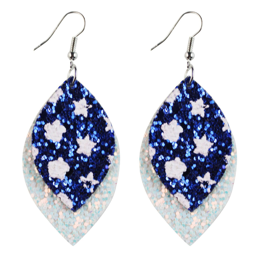 Women's nan teardrop-shaped faux leather earrings with star and stripe print Bowlift