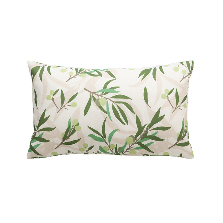 Rectangular decorative cushion with sketchy floral print and fine linen look