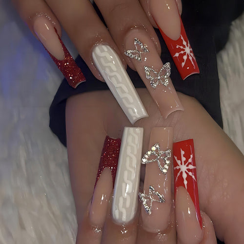 Festive Press-On Nail Art Set with Glitter and Decorative Accents Bowlift