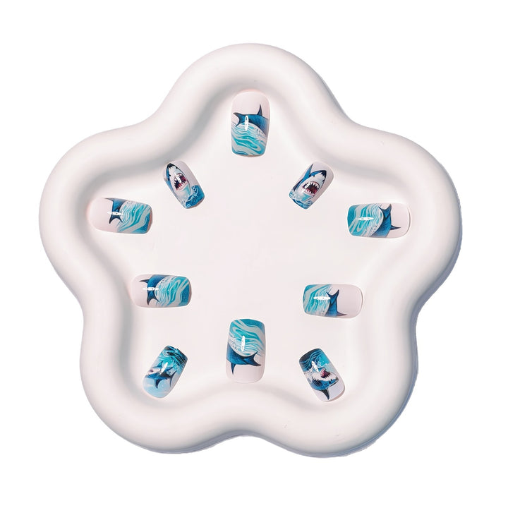 Shark-Inspired Artistic Gel Nail Art Bowlift