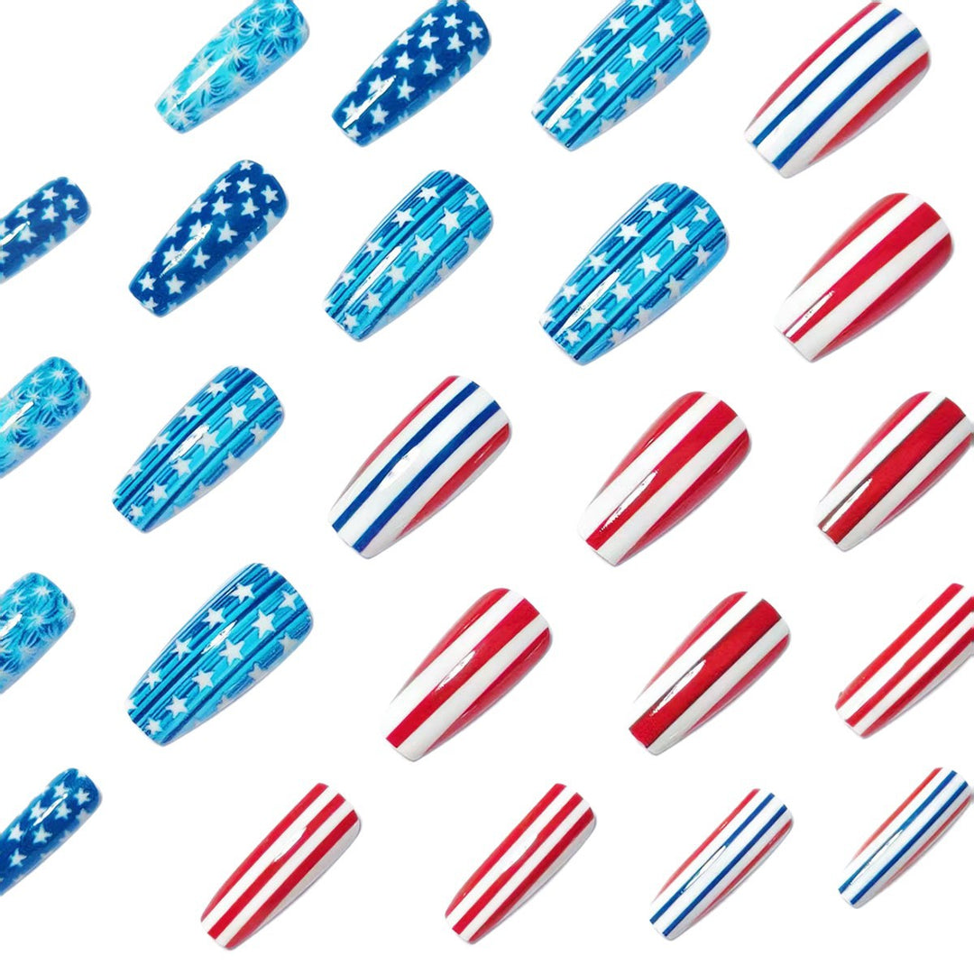 Artificial nails with patriotic stars and stripes design Bowlift