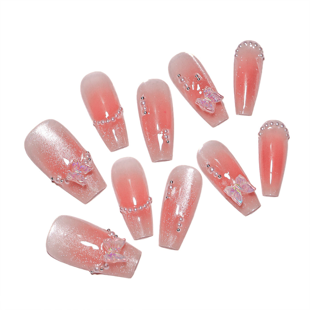 Glamorous artificial nails with elegant bow and butterfly design Bowlift