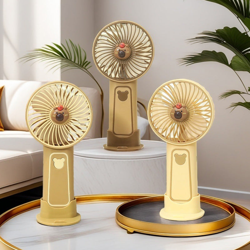 Women's Portable Mini Hand Fan with Cute Bear Design Bowlift