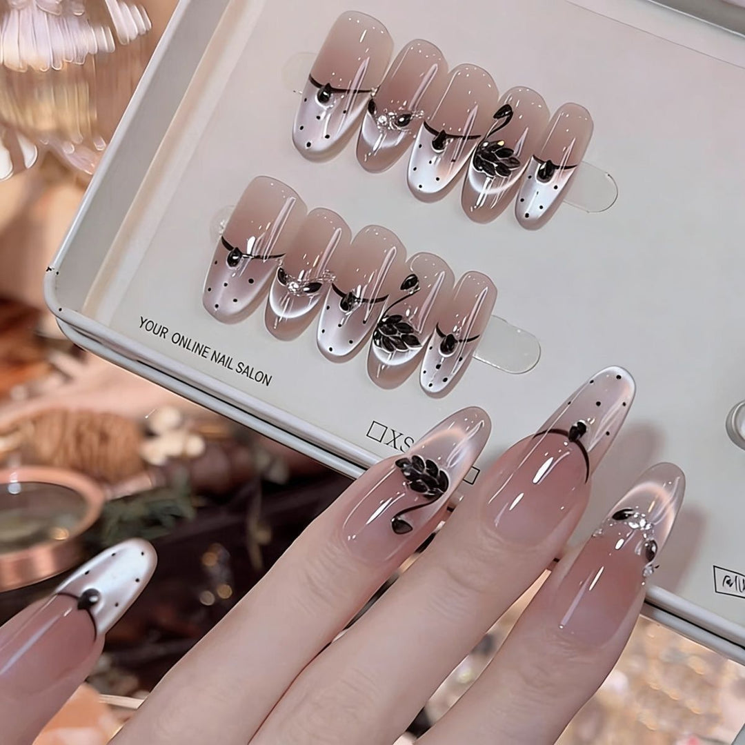 Artistic Gem-Accented Press-On Nail Extensions Bowlift