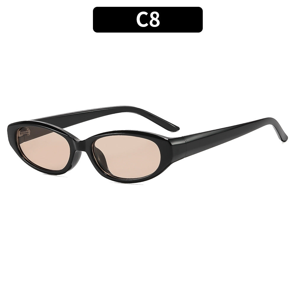 Retro-Inspired Slim Oval Frame Sunglasses