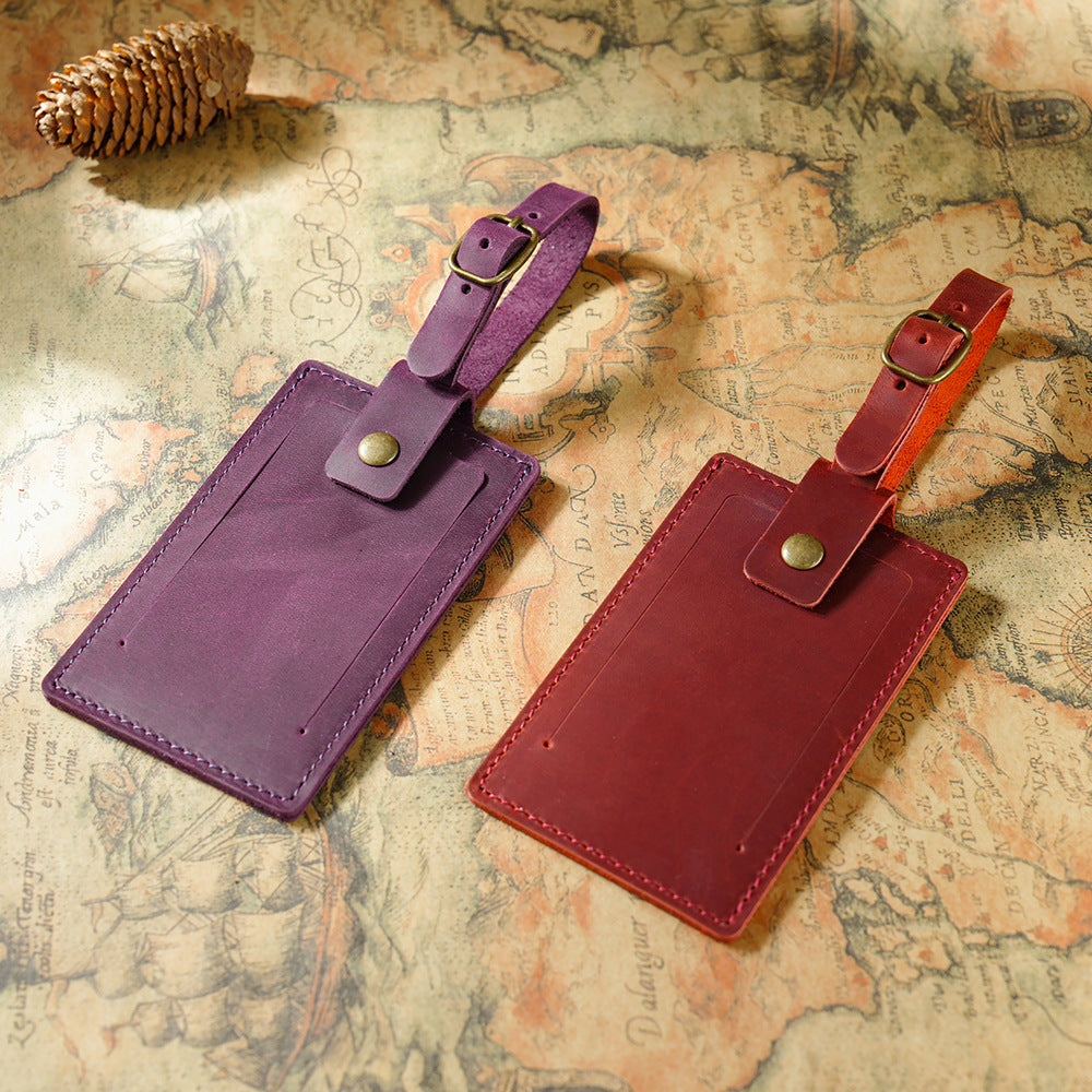 Vintage Full-Grain Leather Luggage Tag with Adjustable Buckle Strap Bowlift