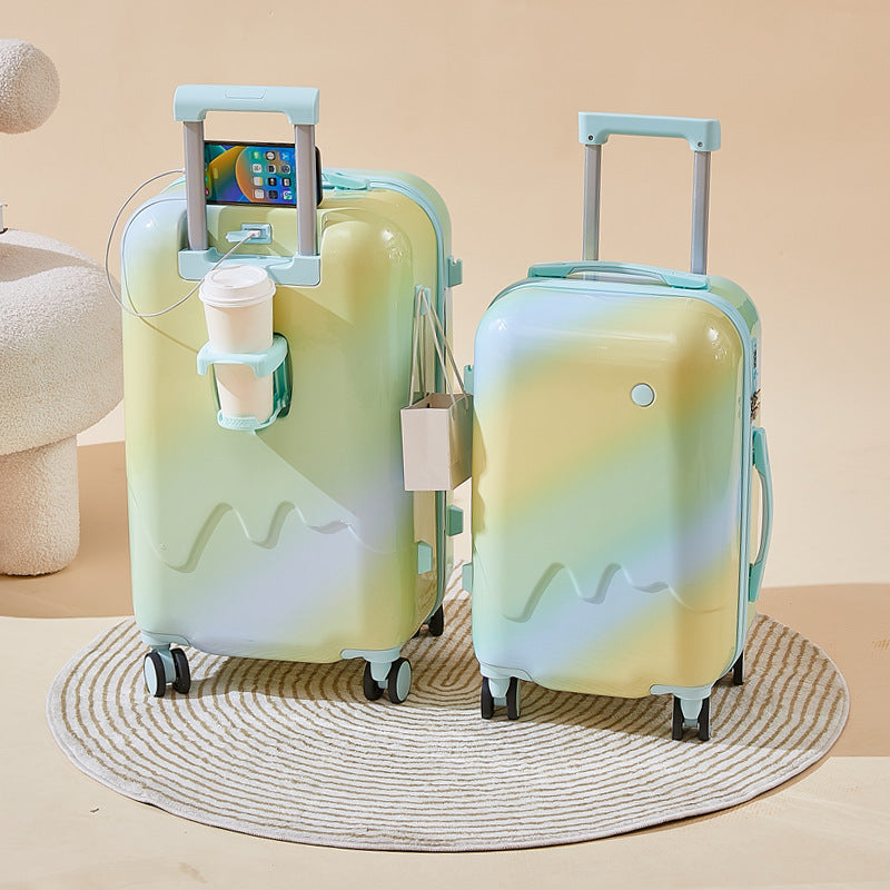 Unisex Functional Hardshell Carry-On Suitcase with Drink Holder Bowlift