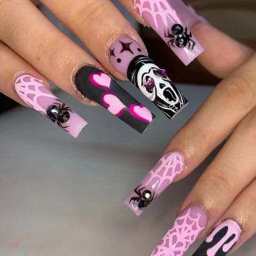 Artistic Halloween-Themed Press-On Nail Art Set Bowlift
