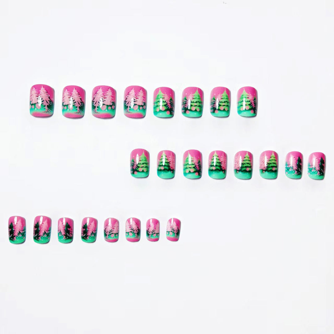 Artificial nails with festive Christmas tree design Bowlift