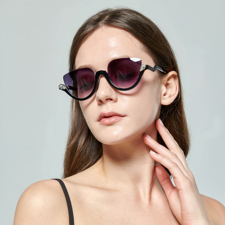 Ladies Cat-Eye Sunglasses with Glamorous Stone Accents Bowlift