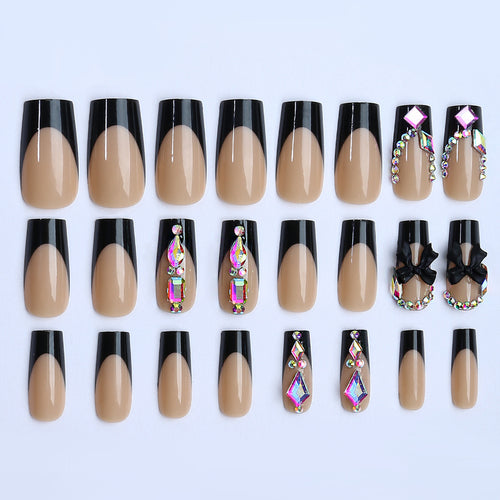 Glamorous artificial nail set with sparkling rhinestone and bow decorations Bowlift