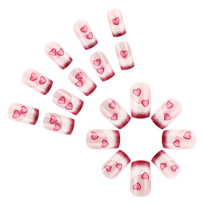 Heart-Embellished Acrylic Nail Art Set Bowlift