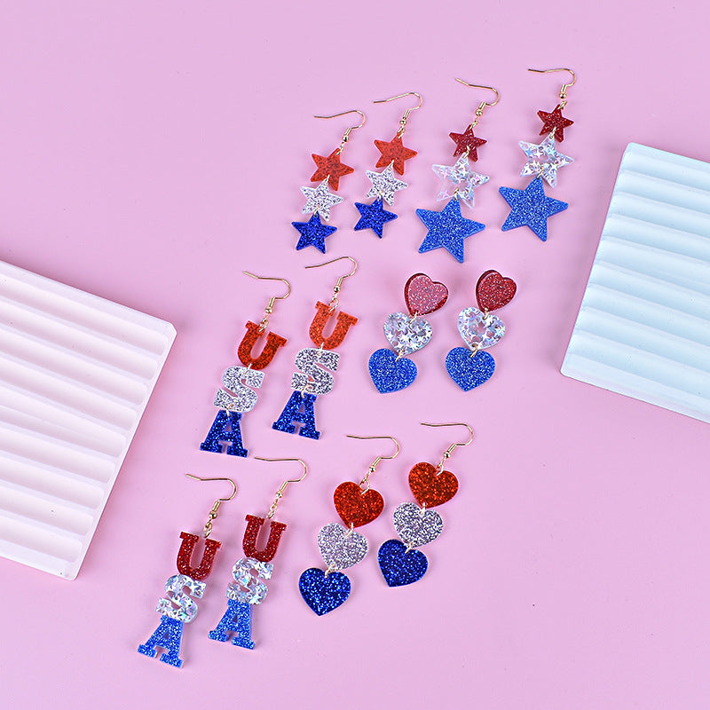 Women's nan triple star dangle glitter resin earrings with hypoallergenic hooks Bowlift