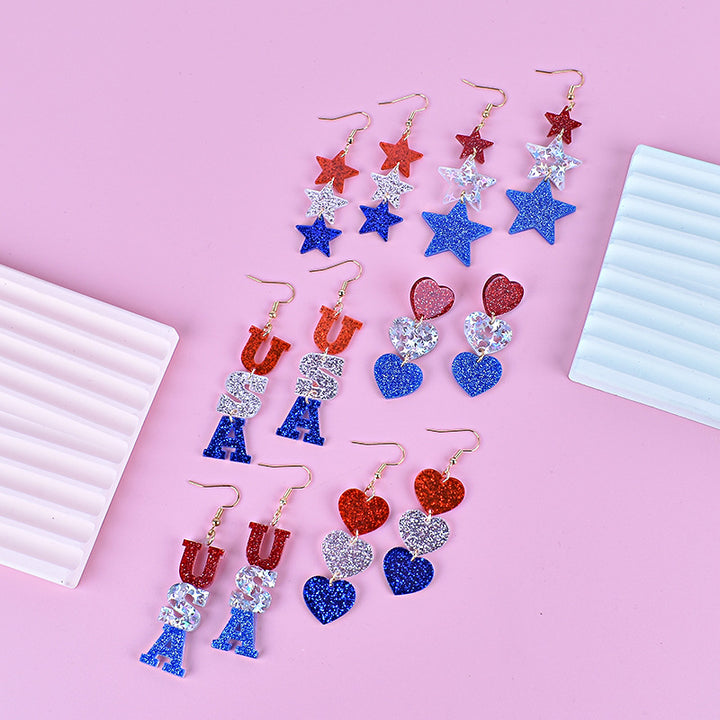 Women's nan triple star dangle glitter resin earrings with hypoallergenic hooks Bowlift