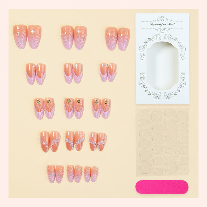 Artistic Press-On Nail Set with Coastal Design Bowlift