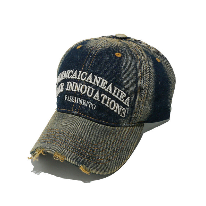 Women's Distressed Denim Graphic Baseball Cap Bowlift