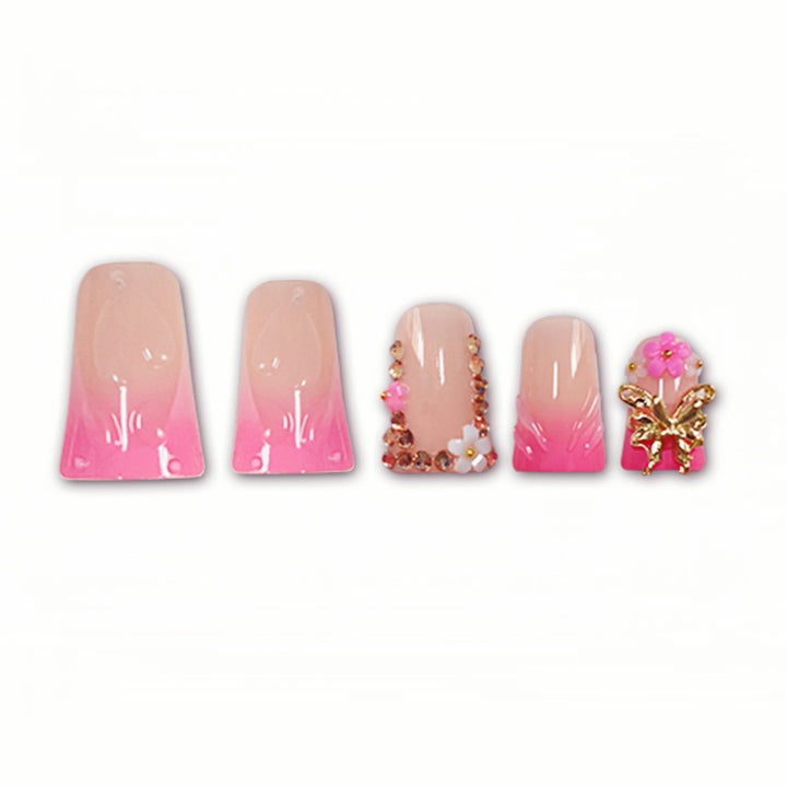 Artistic Long Nail Extensions with Floral Accents Bowlift