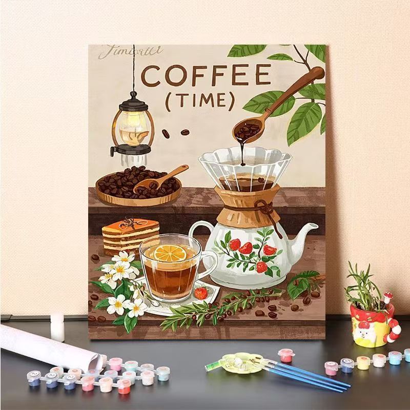 Coffee-Themed Paint by Numbers Canvas Art Kit Bowlift