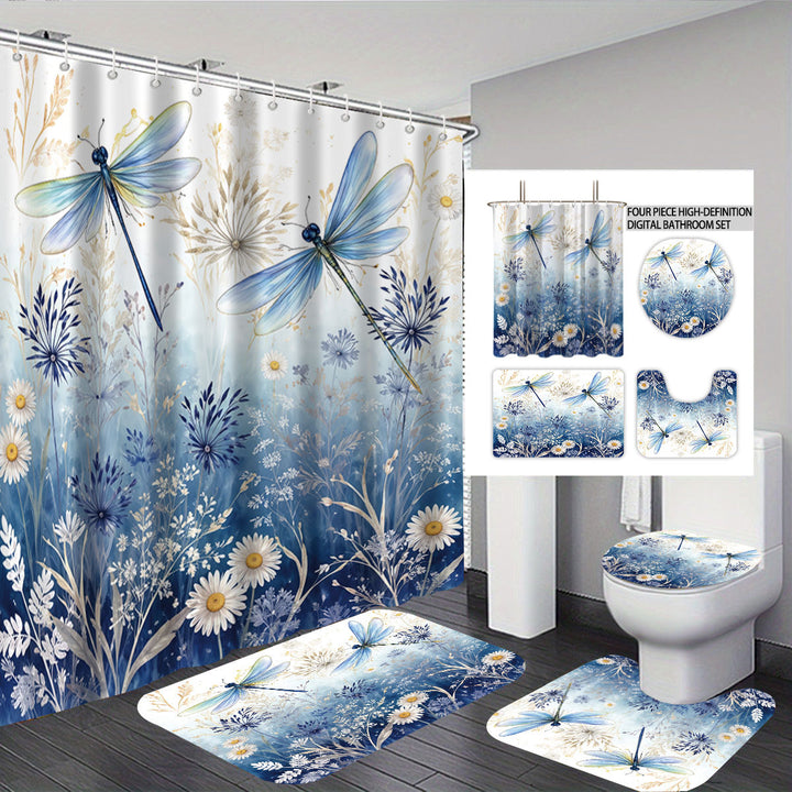 Artistic Dragonfly-Themed Four-Piece Digital Bathroom Set Bowlift