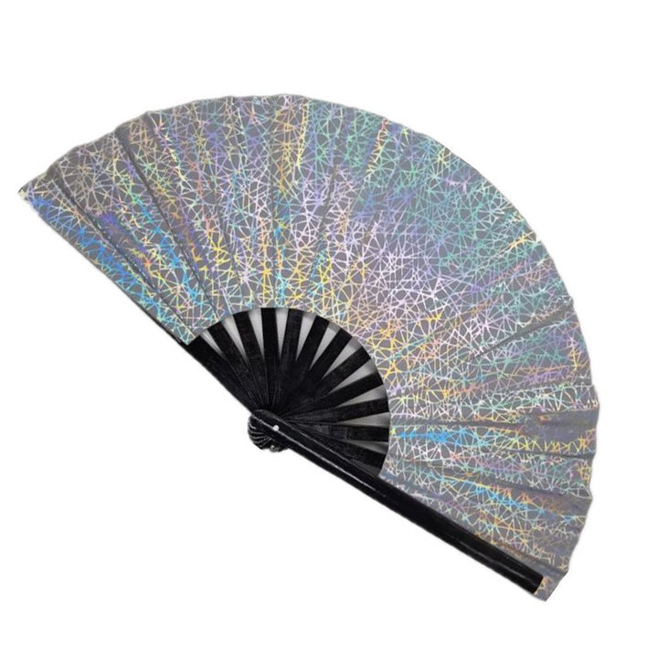 Ladies fan made of lightweight fabric with colorful geometric design Bowlift