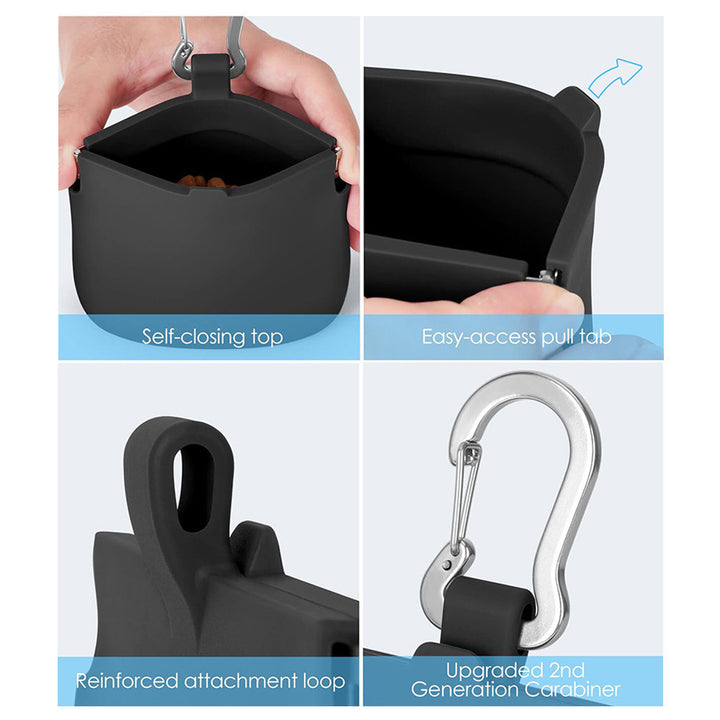 Silicone hanging dog treat pouch with metal carabiner clip Bowlift