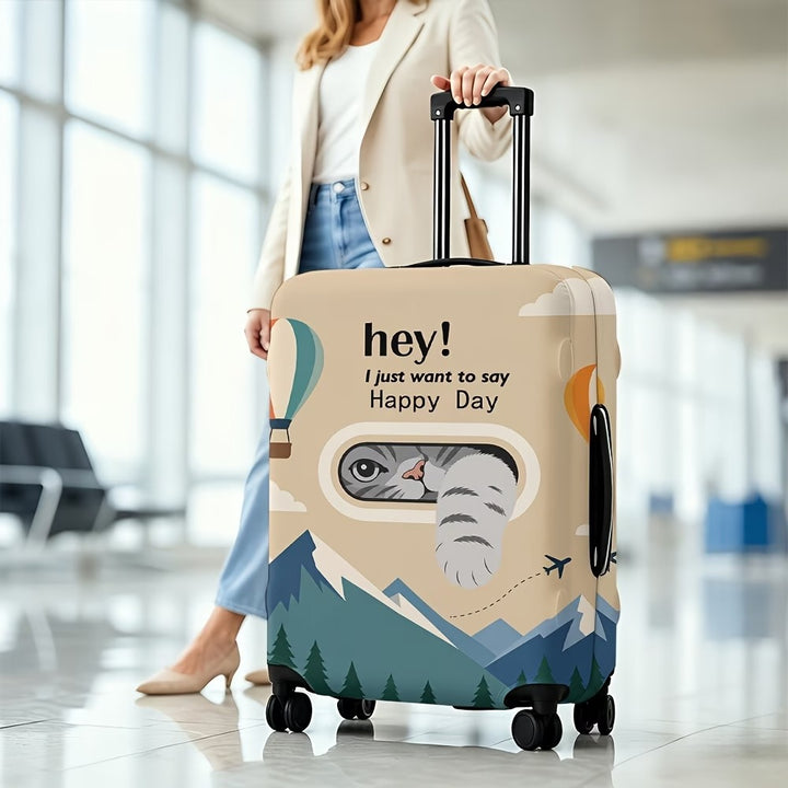 Unisex stretchable suitcase cover with three-dimensional cat window design, scratch-resistant stretch polyester and zipper Bowlift