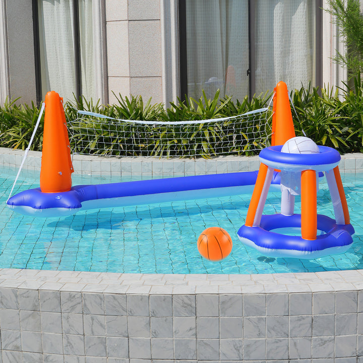 Unisex Inflatable Water Play Set with Volleyball and Basketball Net Bowlift